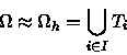 \begin{displaymath}\Omega \approx \Omega _{h}=\bigcup _{i\in I}T_{i}\end{displaymath}