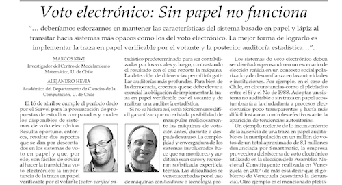 Profesor Marcos Kiwi del DIM escribe para El Mercurio: «Voto electrónico: Sin papel no funciona»