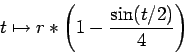 \begin{displaymath}
t \mapsto r*\left(1-\frac{\sin(t/2)}{4}\right)
\end{displaymath}
