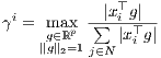 γi = max  ∑|x⊤i g|-
     g∈ℝp    |x⊤i g|
    ∥g∥2=1 j∈N
